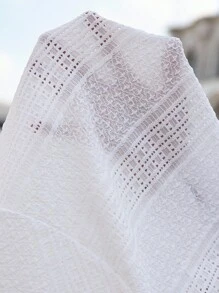 Manfinity Homme 男士白色衬衫，夏季纯色针织提花休闲度假短袖衬衫，白色蕾丝，传统款式亚麻混纺衬衫 - 米色 - 查看 6