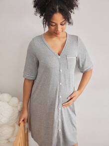 BloomMama Maternity Loungewear - Short Sleeve Top + Knee-Length Jumpsuit Breastfeeding Pajamas Postpartum Loungewear Sleepwear Women Button Front