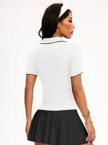 Easithlete 女式撞色镶边短袖修身运动 Polo 衫