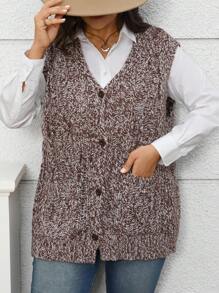 EMERY ROSE سترة كاردجان فضفاضة عادية بجيب وياقة على شكل حرف V للنساء ذوات الحجم الكبير - متعدد الألوان - مشاهدة 3