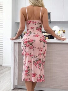 SHEIN 1件浪漫复古蕾丝和网眼拼布性感女式睡袍 - 珊瑚粉 - 查看 2