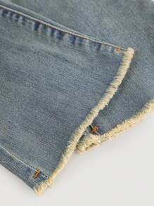 SHEIN Jeans Flare com Lavagem e Bainha Deshilachada para Menina Casual - Lavagem clara - Visão 4