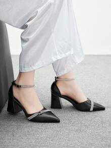 CUCCOO BIZCHIC 女士时尚黑色露背尖头粗跟高跟鞋，经典简约设计，适合通勤、约会、派对、度假、婚礼 - 黑色 - 查看 4