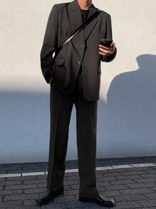 DAZY Men's Commuter Lapel Neck Long Sleeve Jacket And Pants Suit Set, Autumn Business Attire