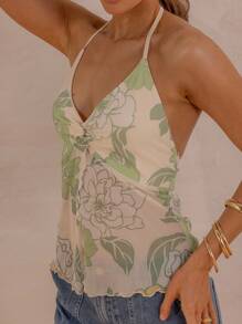 Aralina Women's Vacation Casual Floral Print Twist Back Halter Top - Multicolor - View 3