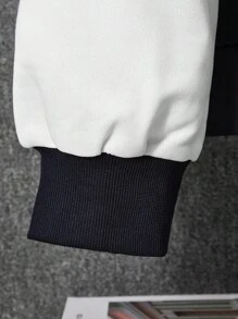 男士海军蓝和白色撞色休闲宽松连帽夹克 男士校队夹克 男士字母夹克 海军蓝夹克 男士连帽校队夹克 男士连帽夹克 男士双色夹克 - 藏蓝色 - 查看 7