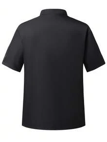 Manfinity Homme Áo sơ mi đầu bếp tay ngắn có cổ màu tương phản dành cho nam - màu đen - Xem 2