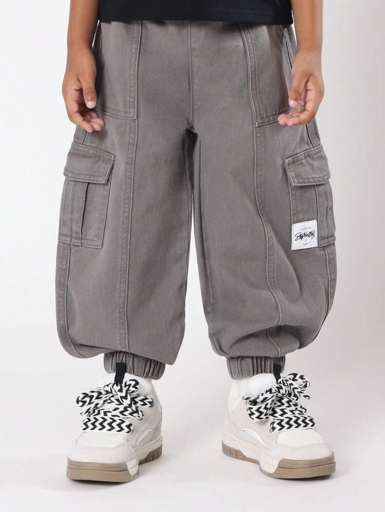 Washed Cotton Cargo Jogger Pants With Utility Pockets