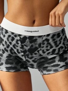 MISSGUIDED 豹纹平角内裤高腰宽带三角裤弹力莫代尔家居服内裤动物印花舒适无缝睡眠短裤