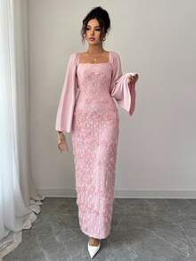 Selianne Đầm nữ cổ vuông tay loe họa tiết hoa thanh lịch - Hồng - Xem 7