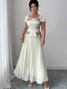 Modelyn 数码印花拼布褶皱长袖大码女式连衣裙 - 彩色 - 查看 4