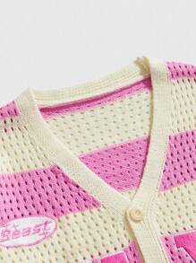 ROMWE MEN Prep Cárdigan holgado para hombre con rayas de contraste y bordado