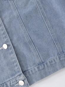 Damen leicht gewaschene blaue Lässig Minimalistische Mode Taschen Langarm Denim Jacke, Damen blaue Oversized Crop Denim Jacke - Helle Waschung - Übersicht 6