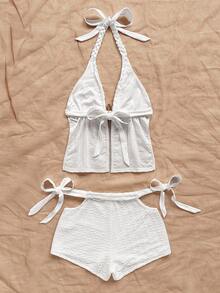 Soleia 2件套女士海星装饰吊带上衣和镂空腰短裤 - 白色 - 查看 2