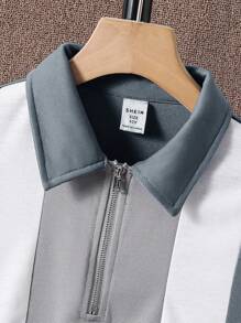 Bộ 2 áo thun polo và quần short màu trơn đơn giản cho bé trai tuổi teen, thích hợp mặc đi làm, đi học, mặc thường ngày và chơi thể thao, mùa xuân/hè - Màu xanh lam - Xem 8