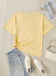 INAWLY Áo thun tay ngắn thêu hoa và ong cỡ lớn dành cho nữ, mùa hè - Màu vàng - Xem 2