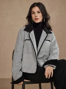 DAZY Chaqueta larga de mujer con bloques de color - Albaricoque - Ver 1