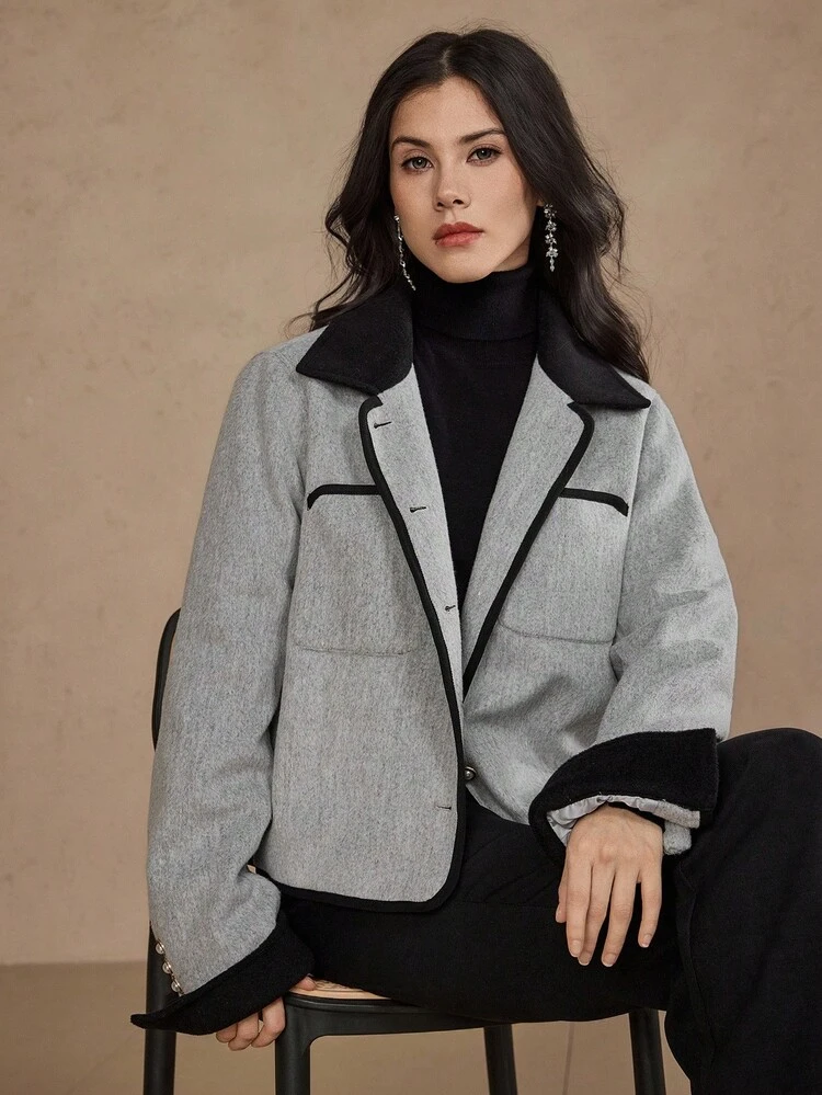 Women's Colorblock Long Sleeve Coat Jacket