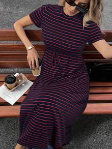 Siren Gaze 女士休闲条纹中长连衣裙，夏季 - 彩色 - 查看 4