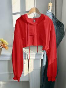 Comfortcana Plus Size Red Knit Cropped Sweatshirt Red Crop Tops Red Cropped Sweatshirts,Fall Clothes For Women Winter Autumn - Red - View 1