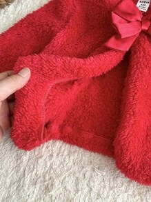 SHEIN Baby Girls' Autumn/Winter Warm Fleece Cardigan With Bow, Versatile And Elegant, Suitable For Outings Fall - Red - View 8