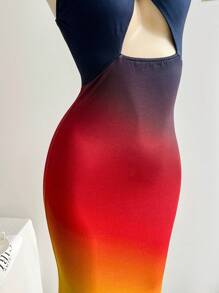 Soleia 女式渐变针织不对称褶饰紧身长裙，性感鸡尾酒会礼服，适合节日、约会、海滩度假、夏季 - 咖啡棕 - 查看 7