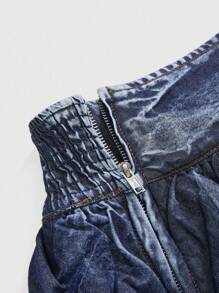 ROMWE Grunge Punk Váy denim siêu ngắn gợi cảm Y2K cỡ lớn - Màu xanh lam - Xem 3