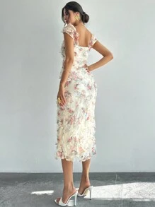 Firerie 女士优雅浪漫度假海滩约会假日下午茶，暑假返校季服装，多色网眼刺绣修身针织连衣裙，适合夏季穿着，婚礼宾客服装，适合多种场合 - 彩色 - 查看 7