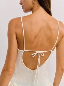 Nöista Knit Peplum Top With Crochet Hem, Chain-Trim Straps, And Rosette Detail. A Charming Pick For 4th Of July, Beach Looks, Or Party Pool And Summer! - White - View 7