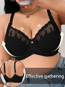 SHEIN 大码女士纯色钢圈文胸，提升型 - 黑色 - 查看 6