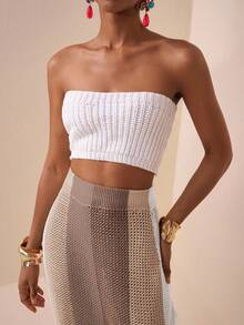 Zivah 2025新款夏季休闲度假日常约会沙滩装欧美街头风辣妹性感抹胸露脐修身针织白背心+长款半身包臀裙橘色卡其色酒红色白条纹毛呢长裙女士毛衣两件套秋冬狂欢装节日 - 彩色 - 查看 8