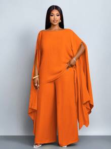 SOLERSUN Bộ đồ vest hai mảnh, bộ đồ ngày lễ rộng rãi, vải mùa thu cho nữ - trái cam - Xem 1