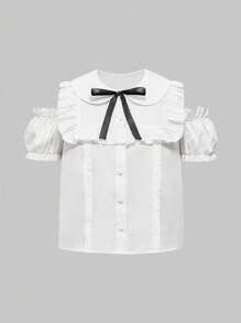 ROMWE EDITION Hime Gyaru Cute Sweet Off-Shoulder Plus Size Blouse - White - View 1