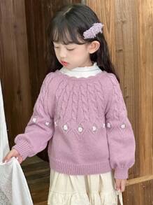 DAZY Kleine Mädchen Pullover mit kleinem Blumenmuster, Herbst