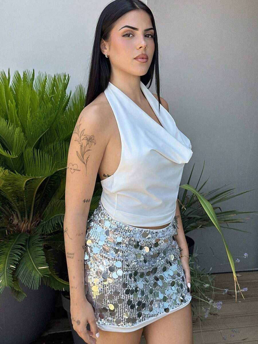 Lucia Bellido Váy Bodycon Mini Sequin Cho Quần Áo Dự Tiệc Năm Mới - Bạc - Xem 1