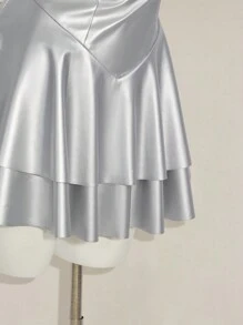 SHEIN ICON Y2K 女士酒红色 PU 皮革性感 V 领迷你连衣裙