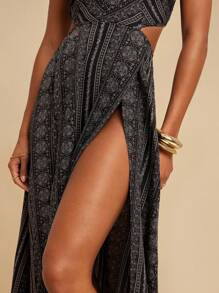 SHEIN VCAY Paisley Print Split Thigh Cami Dress