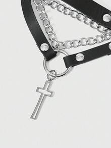 ROMWE Goth 2 件女式黑水晶蜘蛛配饰链装饰哥特式腿袜短裤，适合万圣节和日常穿着 - 黑色 - 查看 4