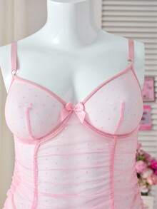 PetitDoll مجموعة من قميص نوم شفاف وسروال جي-سترينغ للمقاسات الكبيرة - وردي - مشاهدة 3