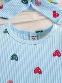SHEIN Baby Girls' Comfortable Printed Romper, Summer - Blue - View 5