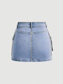 SHEIN MOD Minifalda vaquera de mujer, de moda para el verano - Azul - Ver 2