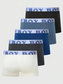 SHEIN 5件装青少年男童字母腰带平角内裤