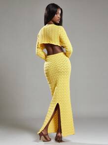 NYA SZN 抽绳束带度假春夏外出性感弹力针织超长黄色毛衣裙 - 黃色 - 查看 7