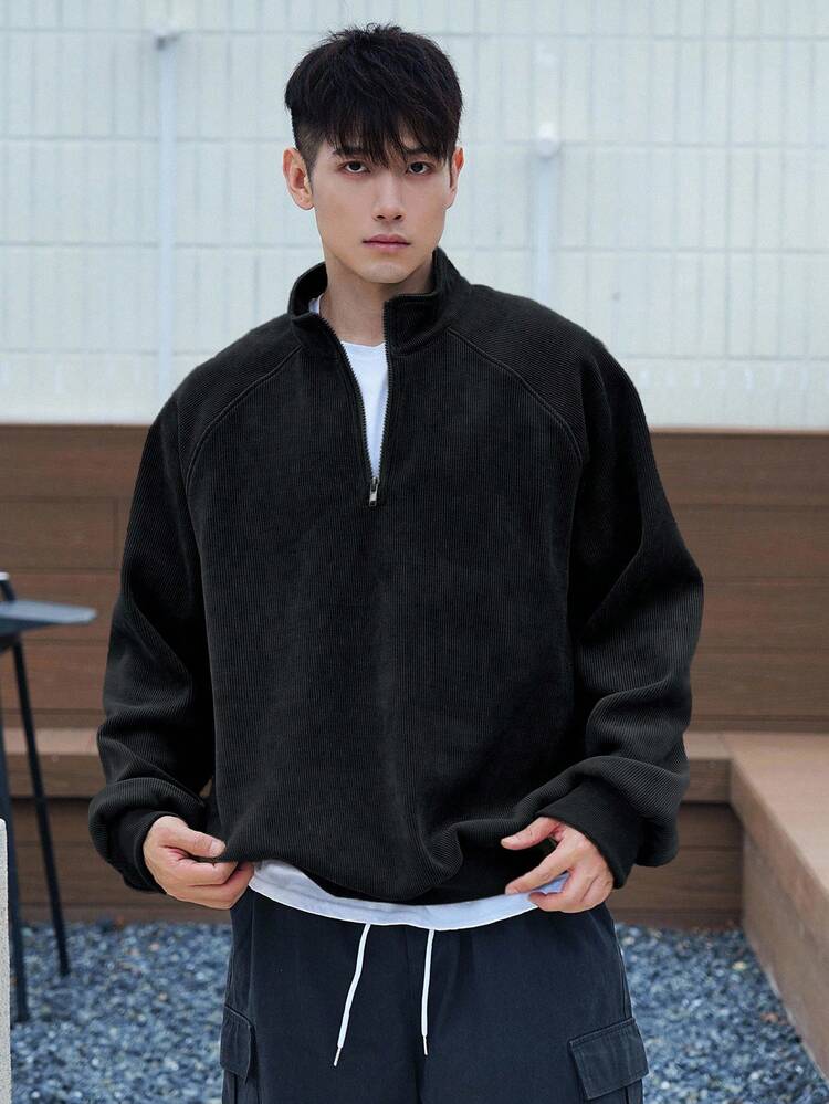 Men's Textured Fabric Composite Fleece Half-Zip Pullover Sweatshirt, Autumn,Winter