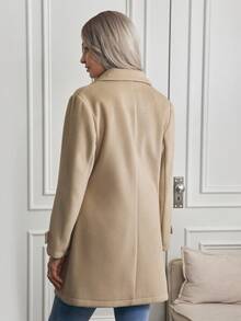 Louniche 女士翻领长袖纽扣式优雅别致精致大衣 - 杏色 - 查看 2