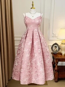 Rometta Plus Size Women V-Neck Ruched Elegant Party Dress - Dusty Pink - View 1