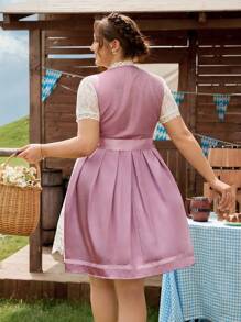 SHEIN Frenchy Plus Size Elegant Vintage Lace Patchwork Sleeveless Dress, Dirndl,Wedding Guest Dress Women,Fall Clothes For Women - Dusty Pink - View 2