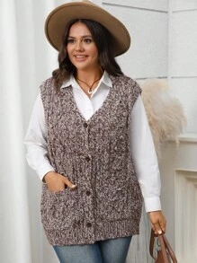 EMERY ROSE سترة كاردجان فضفاضة عادية بجيب وياقة على شكل حرف V للنساء ذوات الحجم الكبير - متعدد الألوان - مشاهدة 1