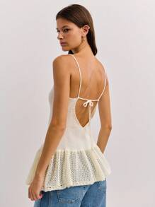 Nöista Knit Peplum Top With Crochet Hem, Chain-Trim Straps, And Rosette Detail. A Charming Pick For 4th Of July, Beach Looks, Or Party Pool And Summer! - White - View 2