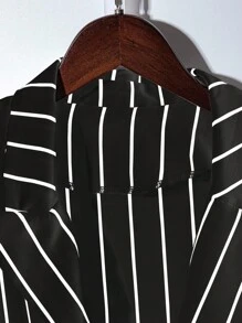 Franclia 女士条纹翻领单排扣无袖夹克和短裤休闲两件套 - 黑色 - 查看 4